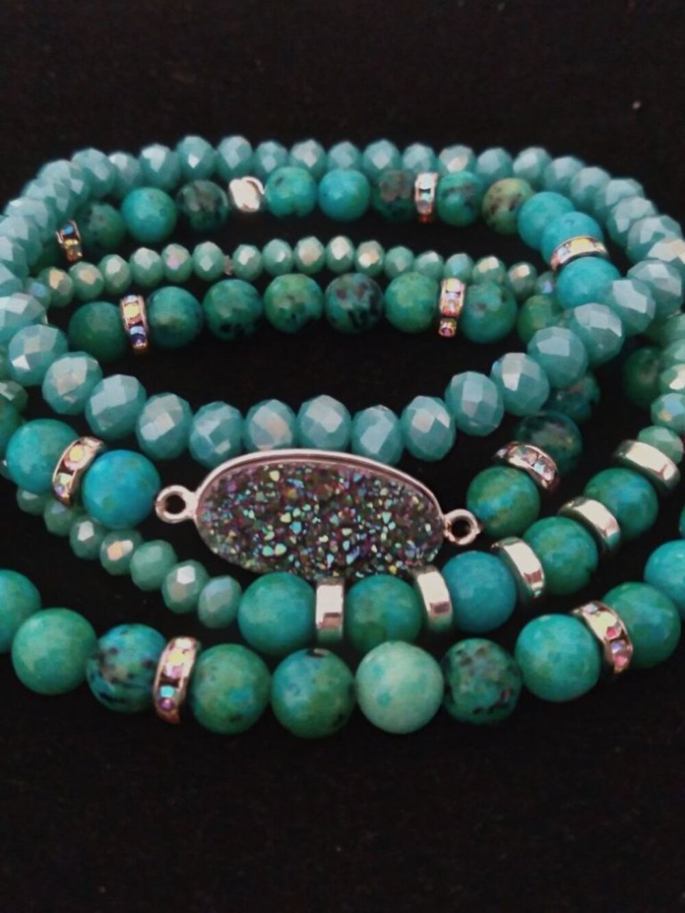 Handcrafted Chrysocolla Druzy Stretch Bracelet Stack